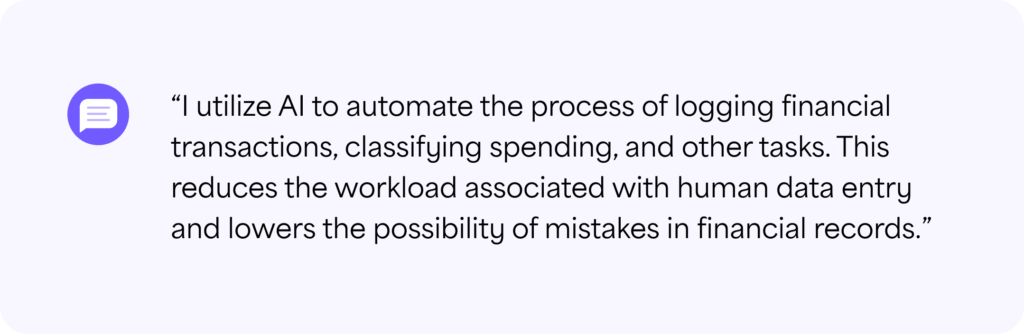 A quote from a faith leader talking about how they use AI to log financial transactions