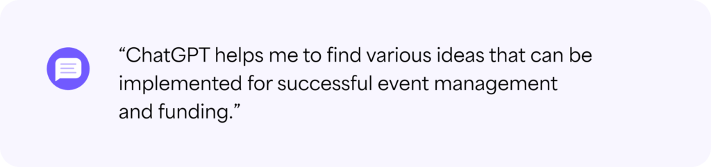 A quote from a faith leader talking about how ChatGPT helps them generate ideas for event management and fundraising