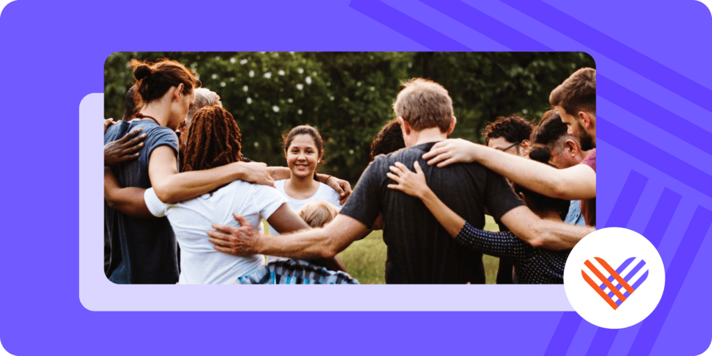 a group of people with their arms around each other to form a circle with the givingtuesday logo