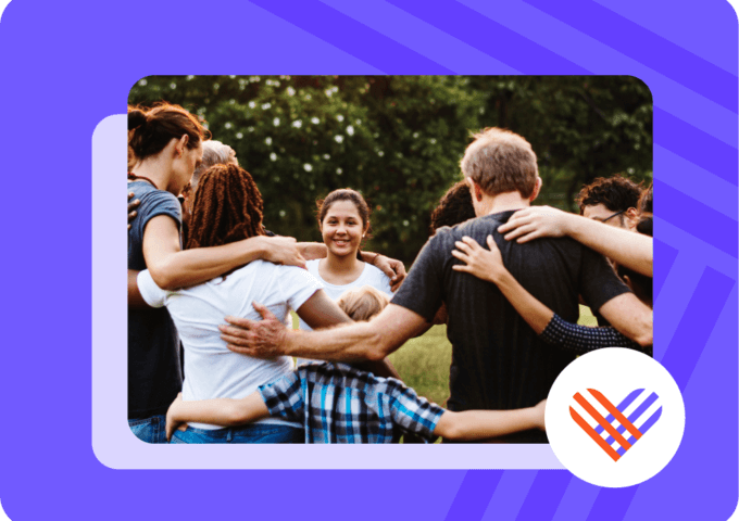 a group of people with their arms around each other to form a circle with the givingtuesday logo