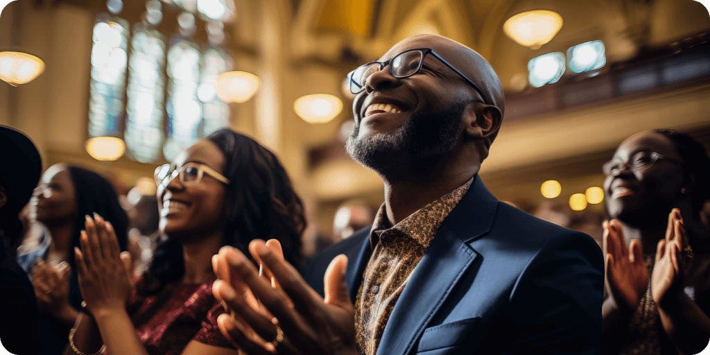 Happy congregants enjoying an Easter church service 